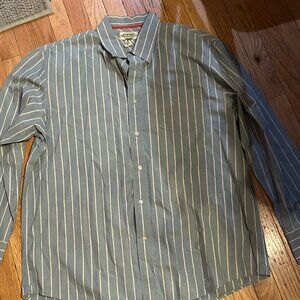 American Eagle‎ Men Button Up Shirt Size XXL Blue White Striped Long Sleeve